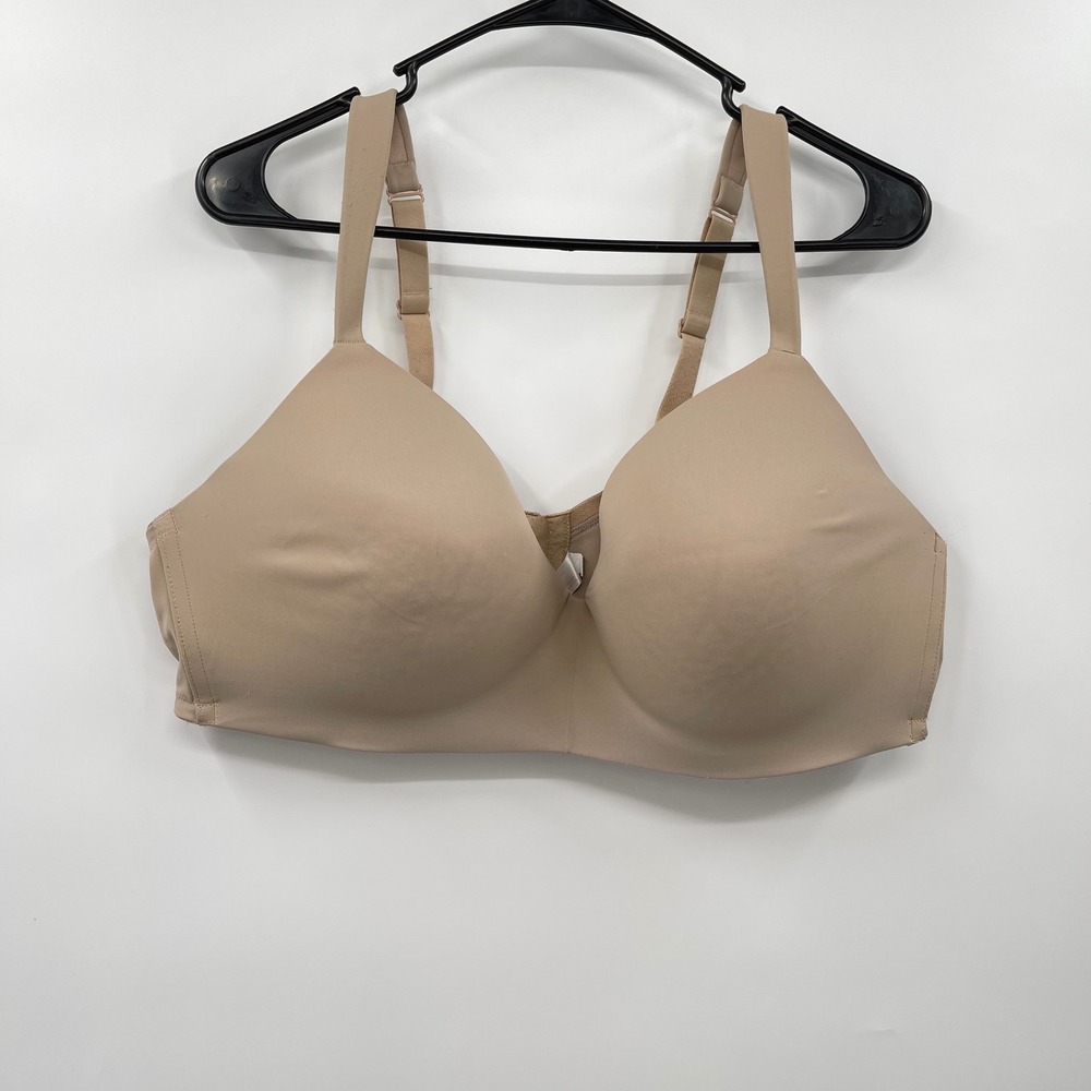 Cacique 44D Full Coverage Bra Tan Underwire Adjustable Straps Lightly Padded